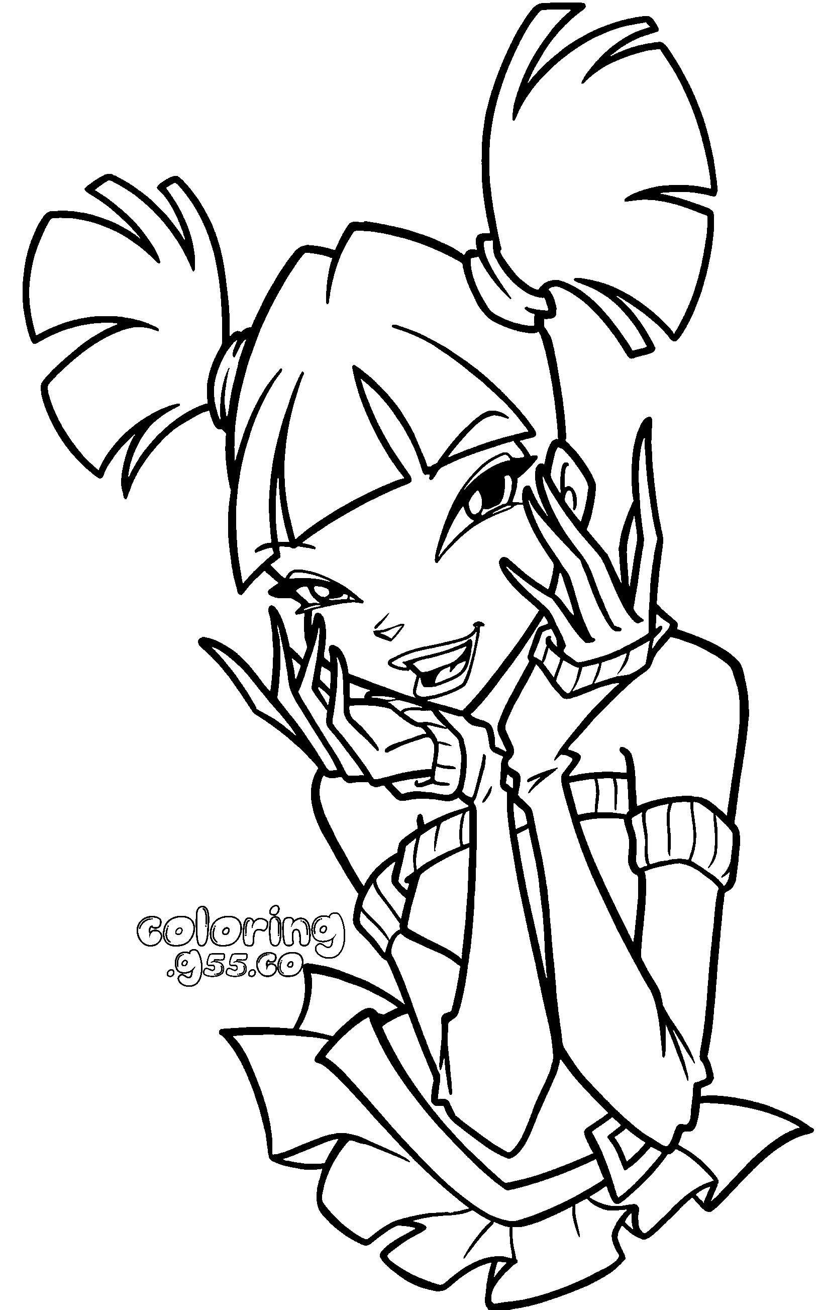 winx club musa cute casual look line art for kids