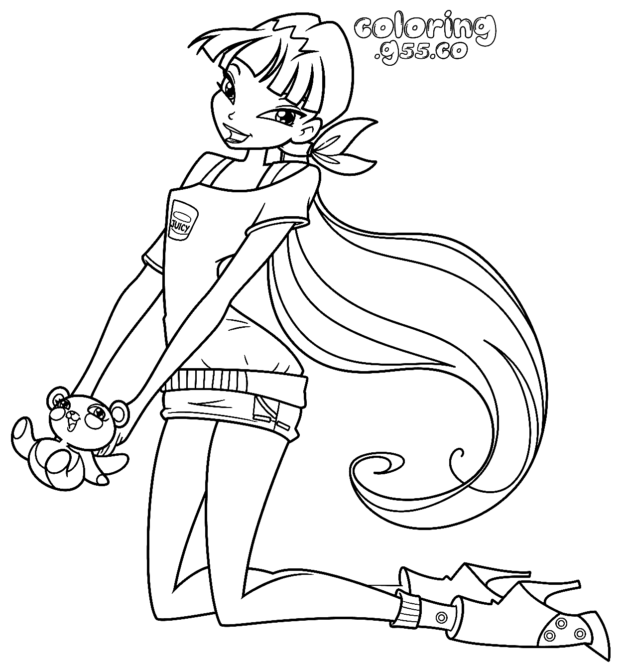 winx club musa cute casual outfit with teddy bear line arts for kids