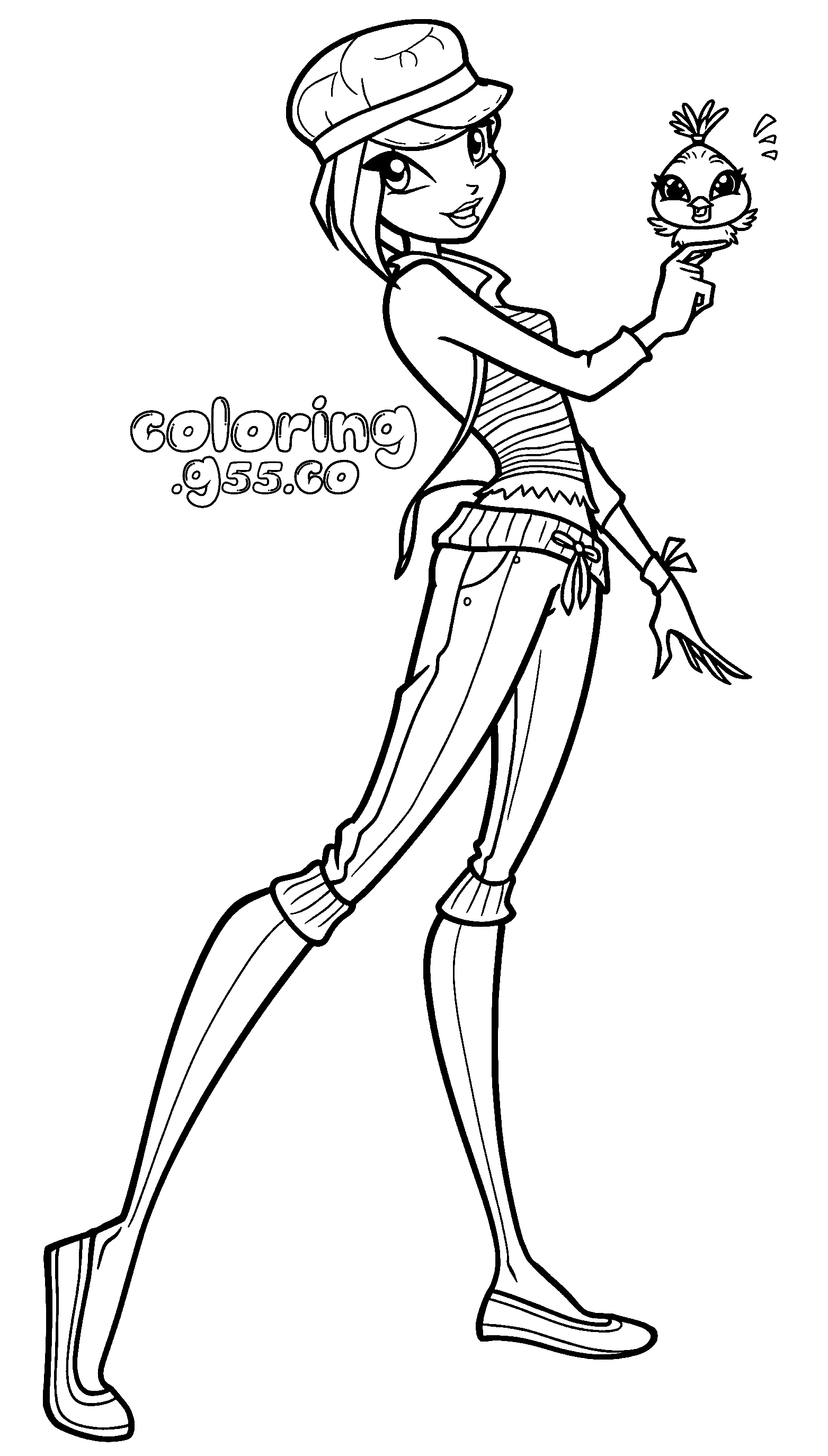 winx club tecna casual outfit with cute magical pet chick line arts for kids