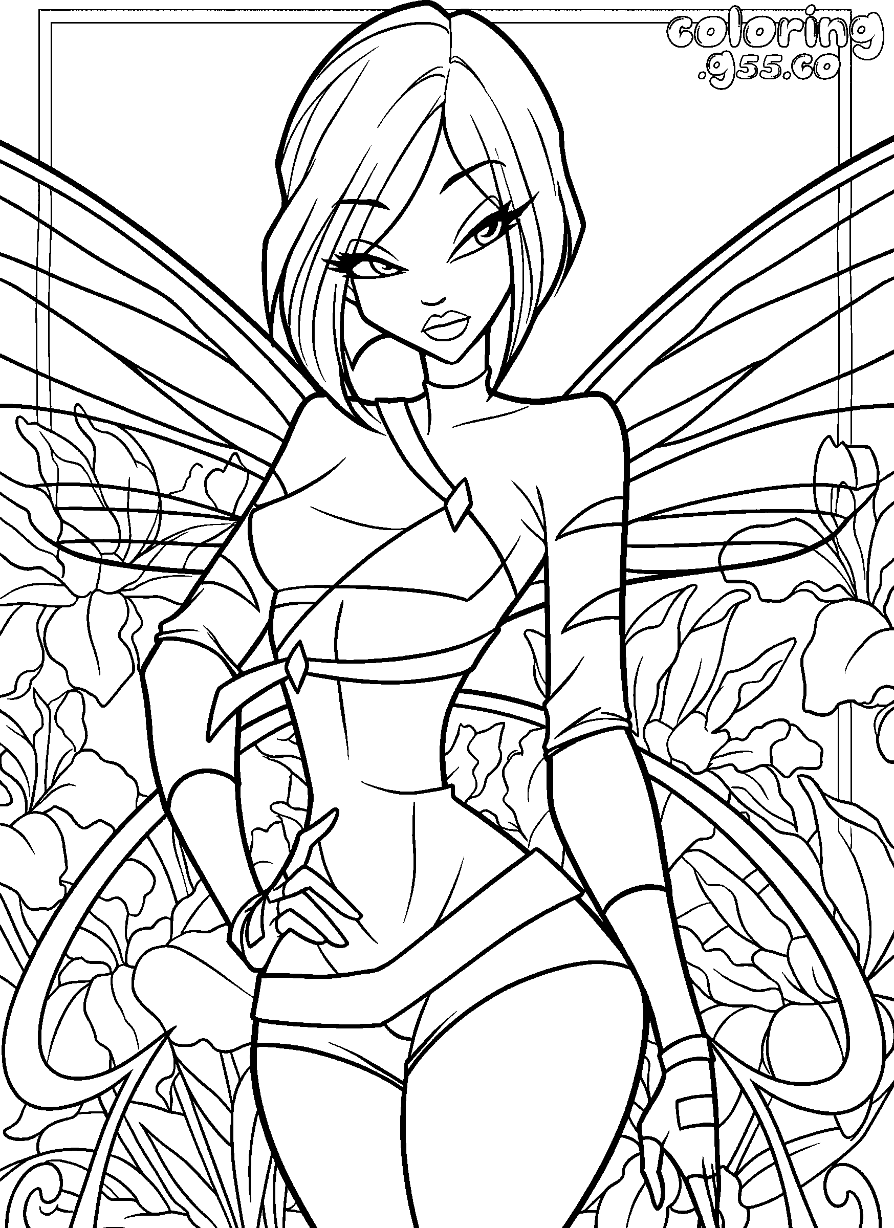 winx club tecna magic wings floral line art for kids