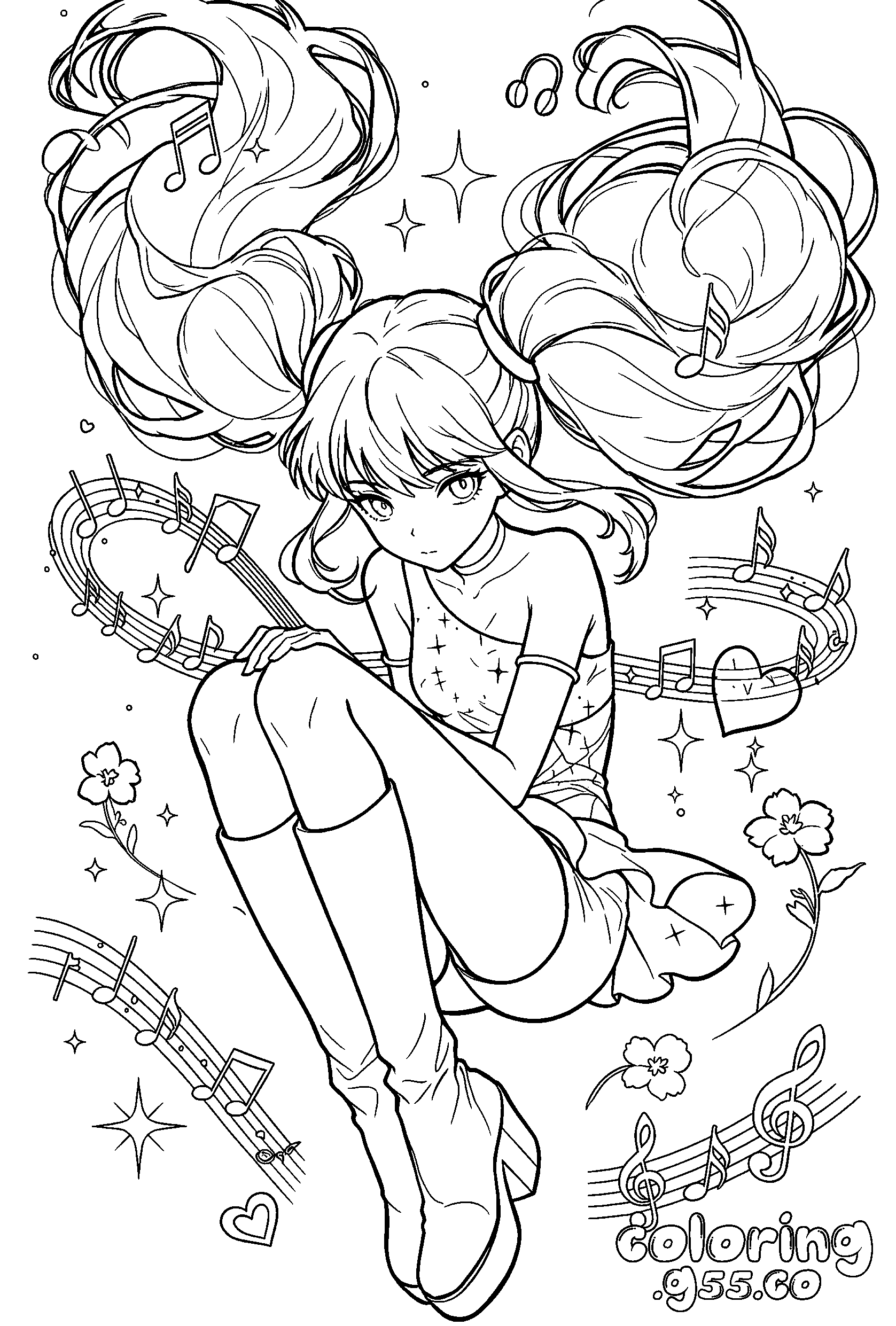 winx musa twin tails music line art for kids