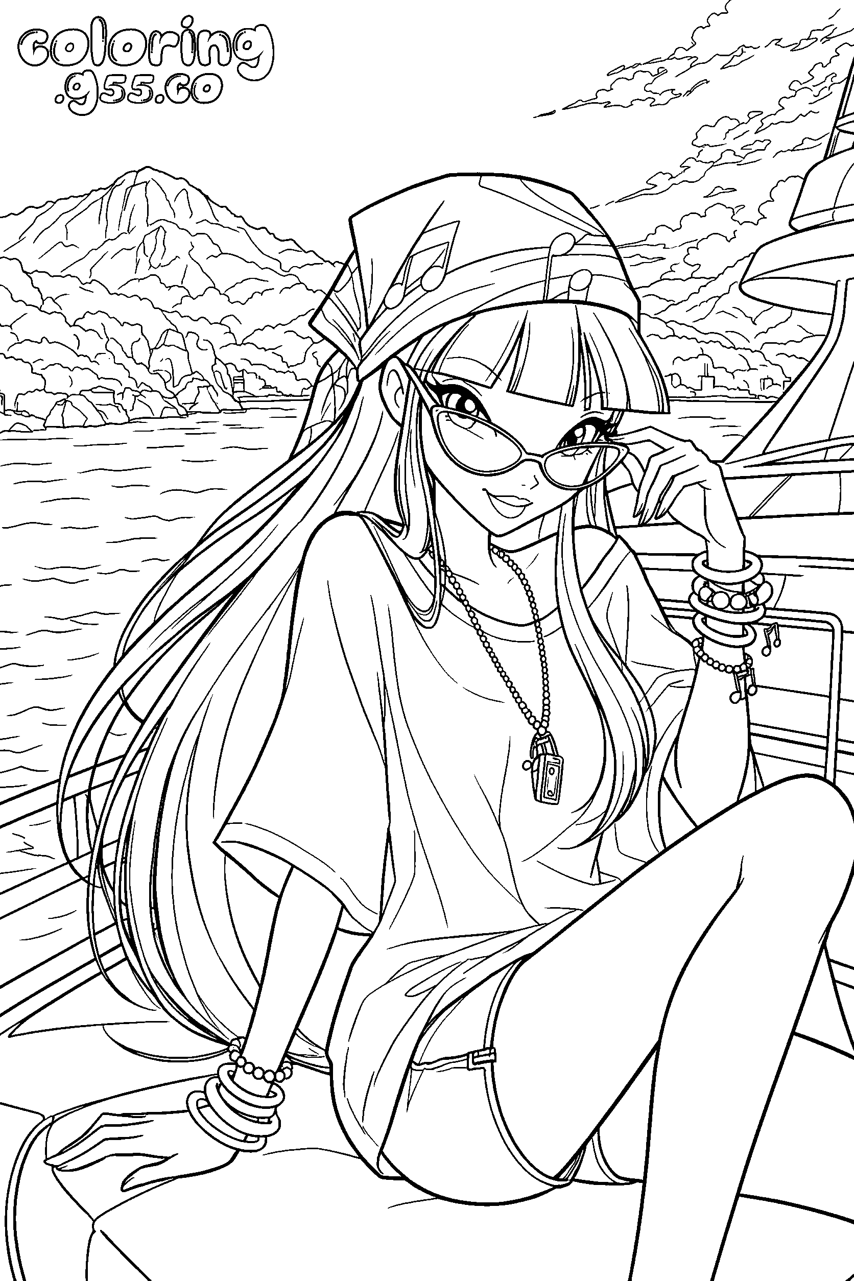 winx musa yacht vacation line art for kids