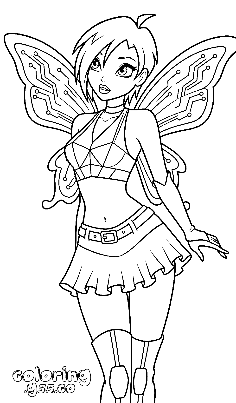 winx tecna fairy wings line art for kids