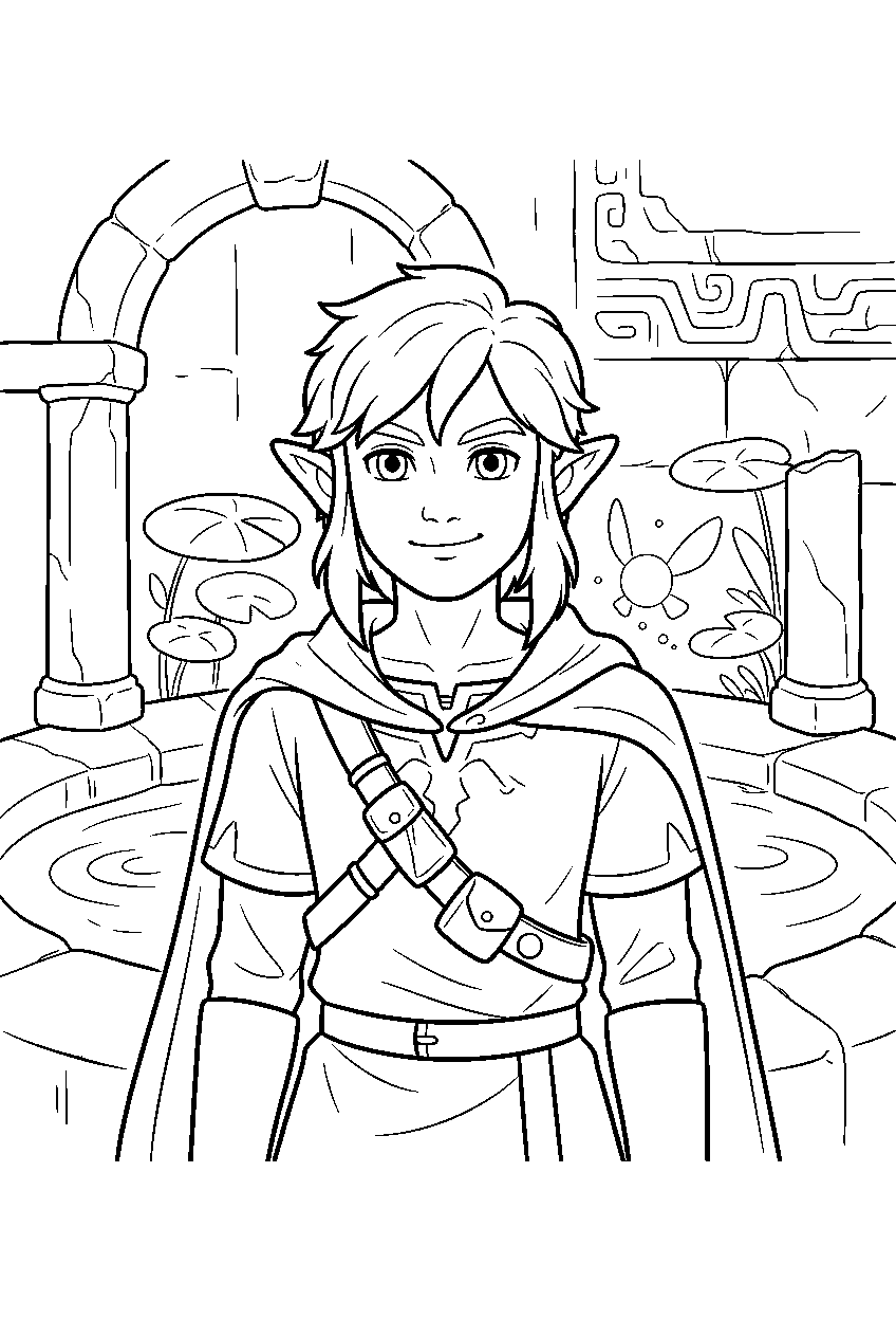 zelda link at sacred spring line art