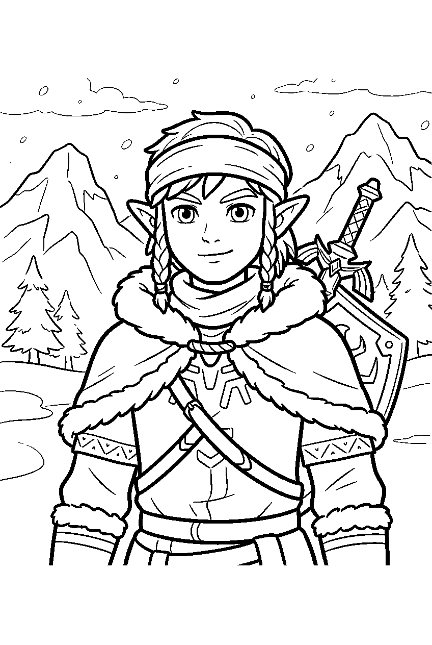 zelda link in hebra mountains line art