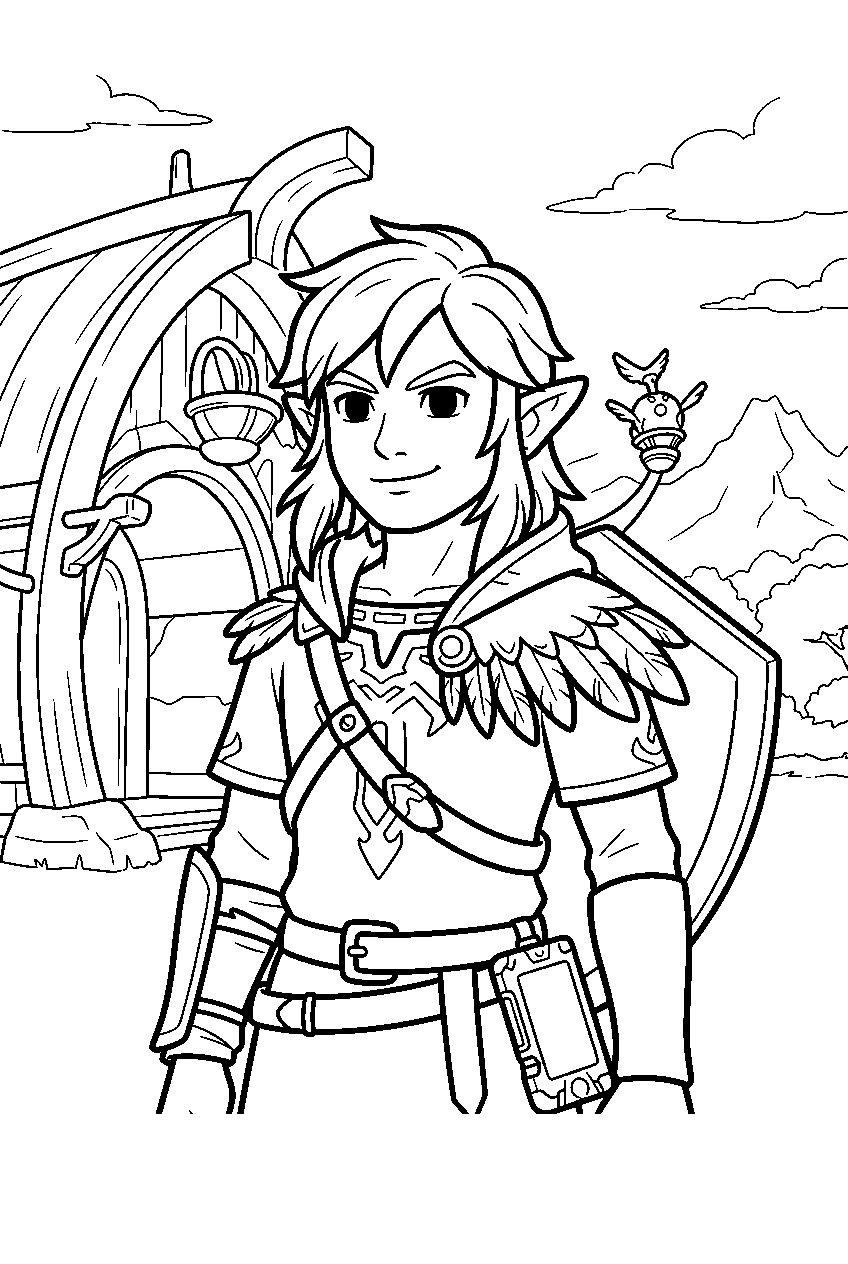 zelda link in rito village line art