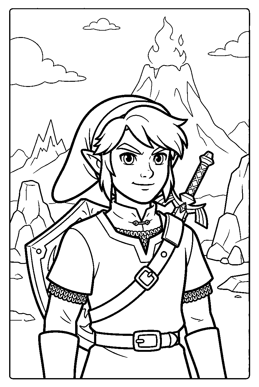 zelda link on death mountain line art