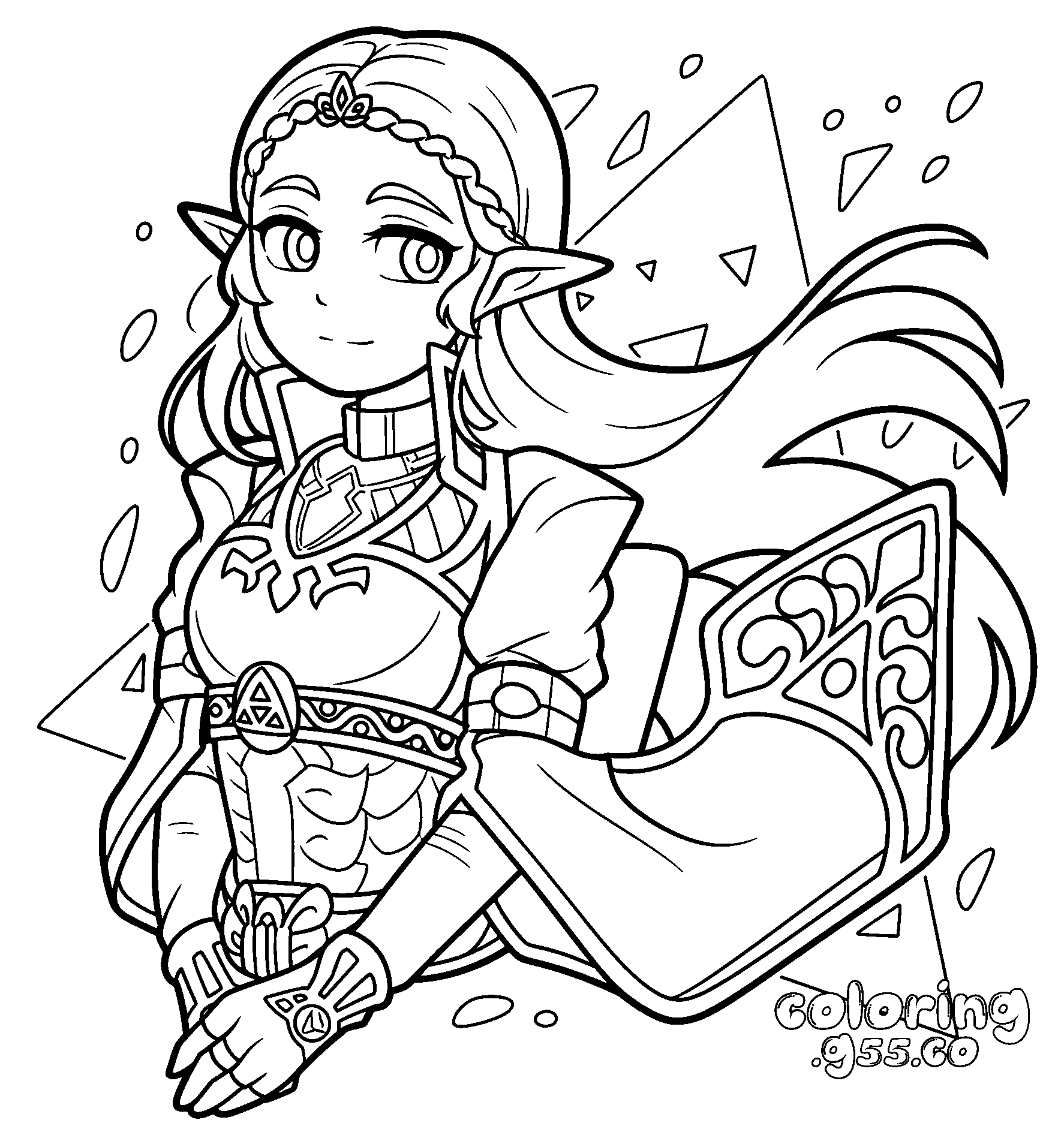 chibi princess zelda in armor line art