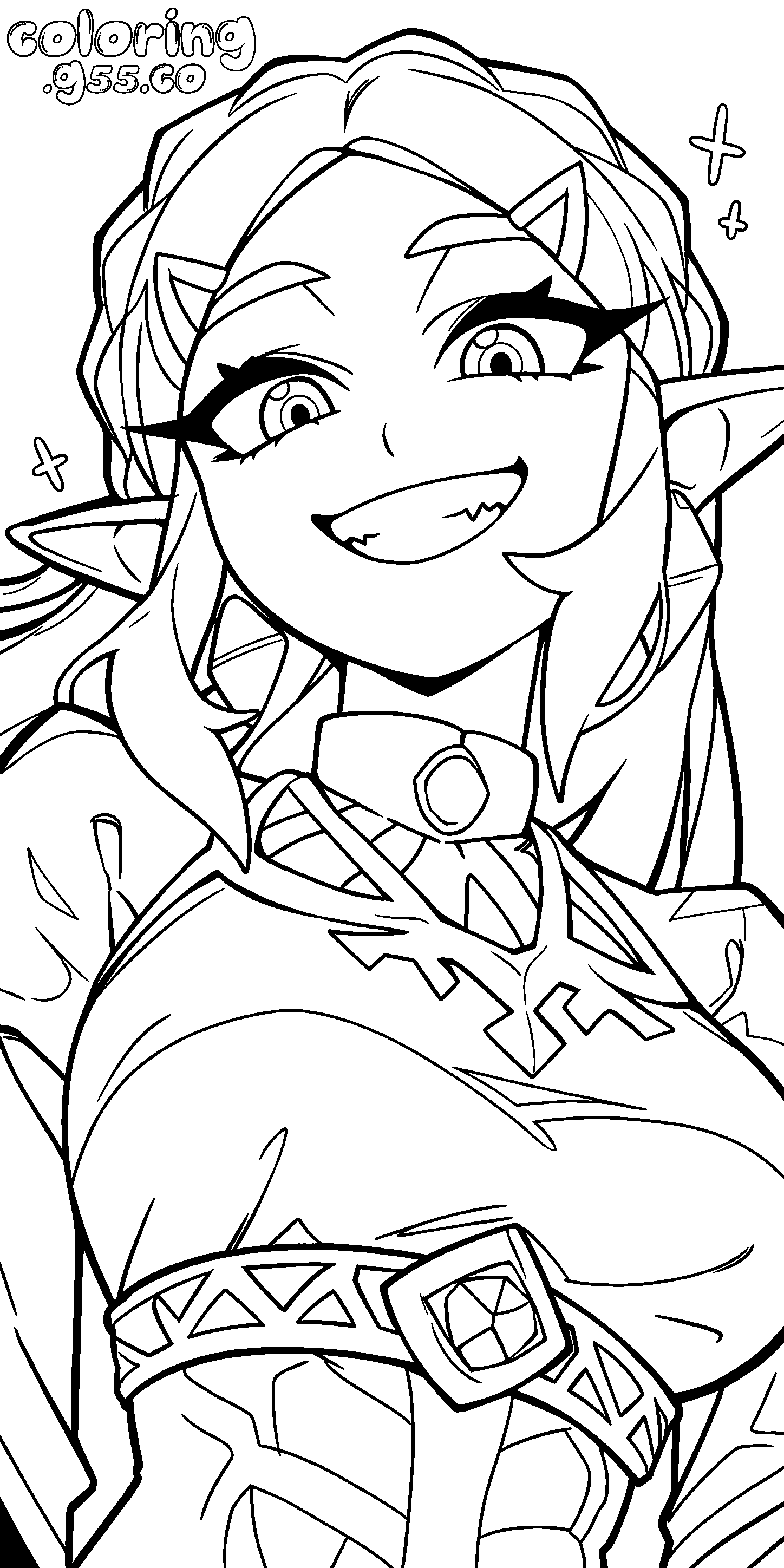 princess zelda cheerful smile portrait line art