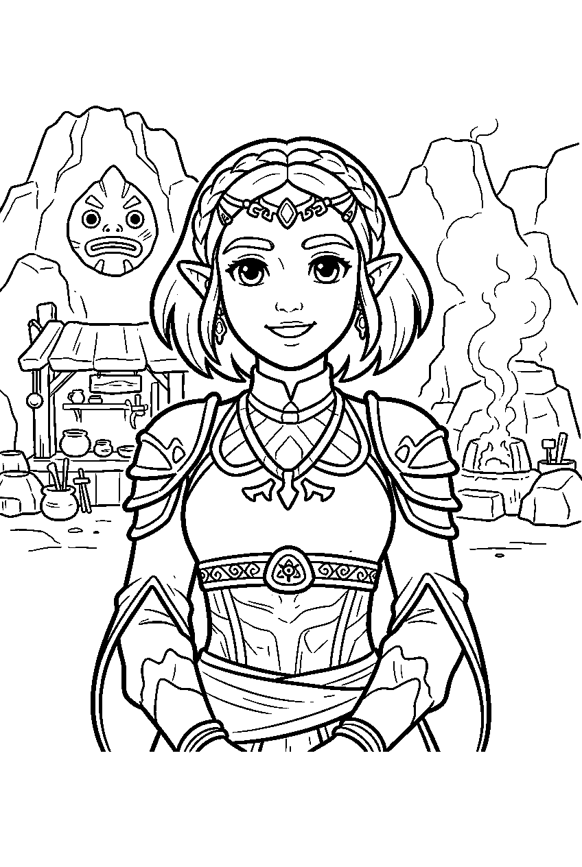 princess zelda in goron city line art