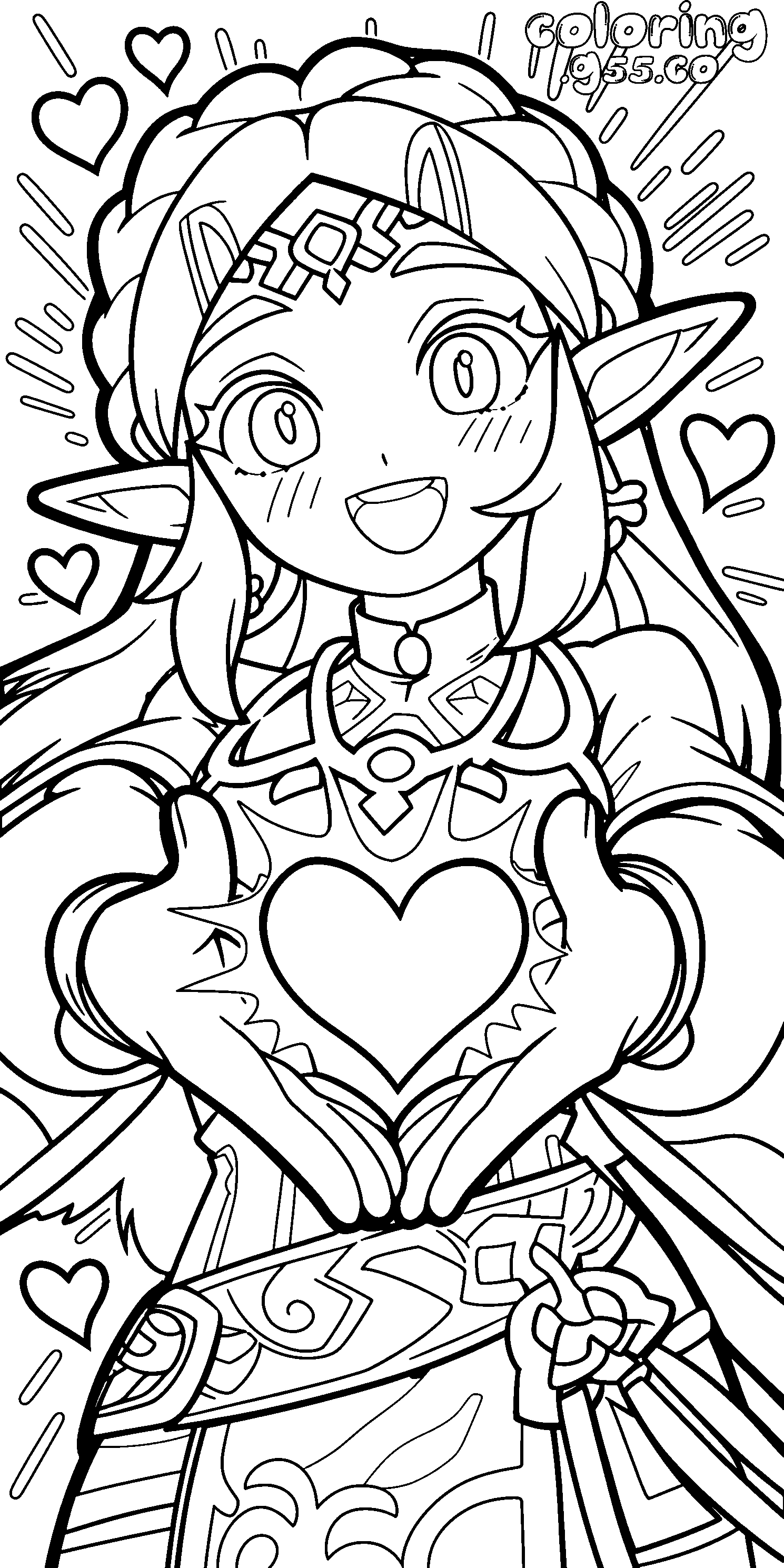 princess zelda making hand heart gesture line art
