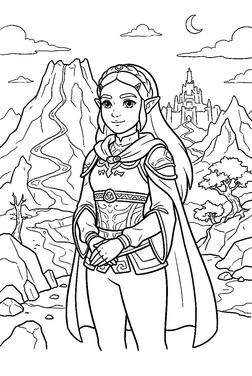 princess zelda on death mountain line art