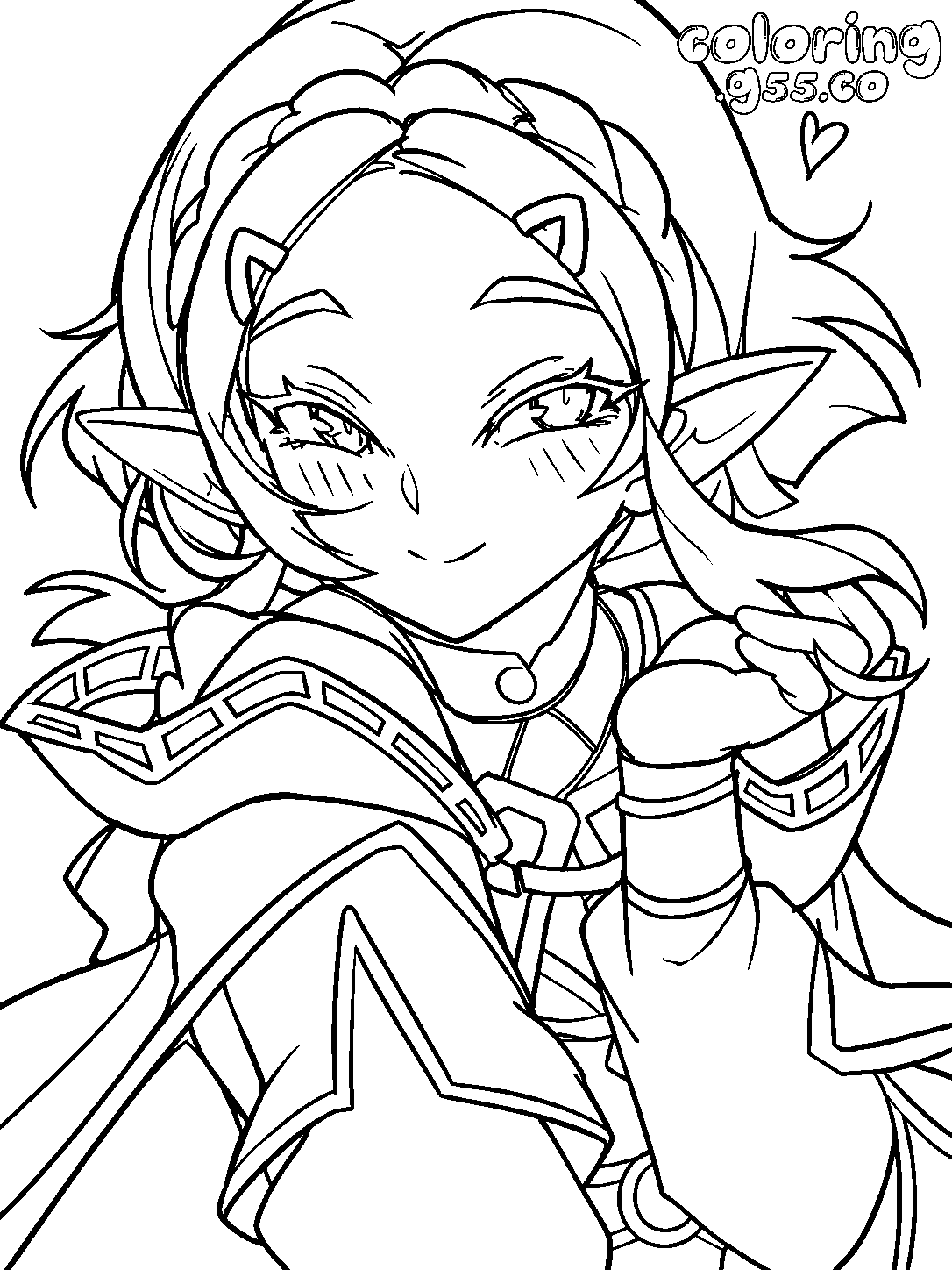 princess zelda smiling in hooded cloak line art