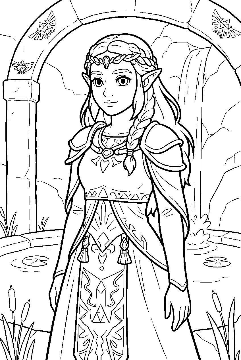 zelda characters at sacred spring line art