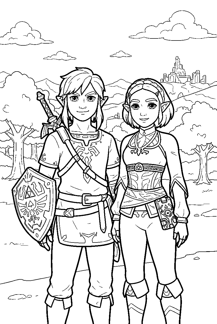 zelda characters in akkala highlands line art