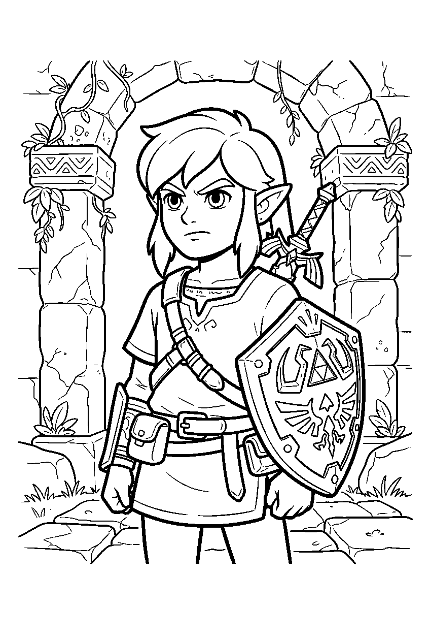 zelda characters in ancient ruins line art