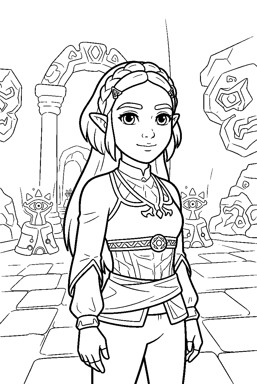 zelda characters in ancient shrine line art