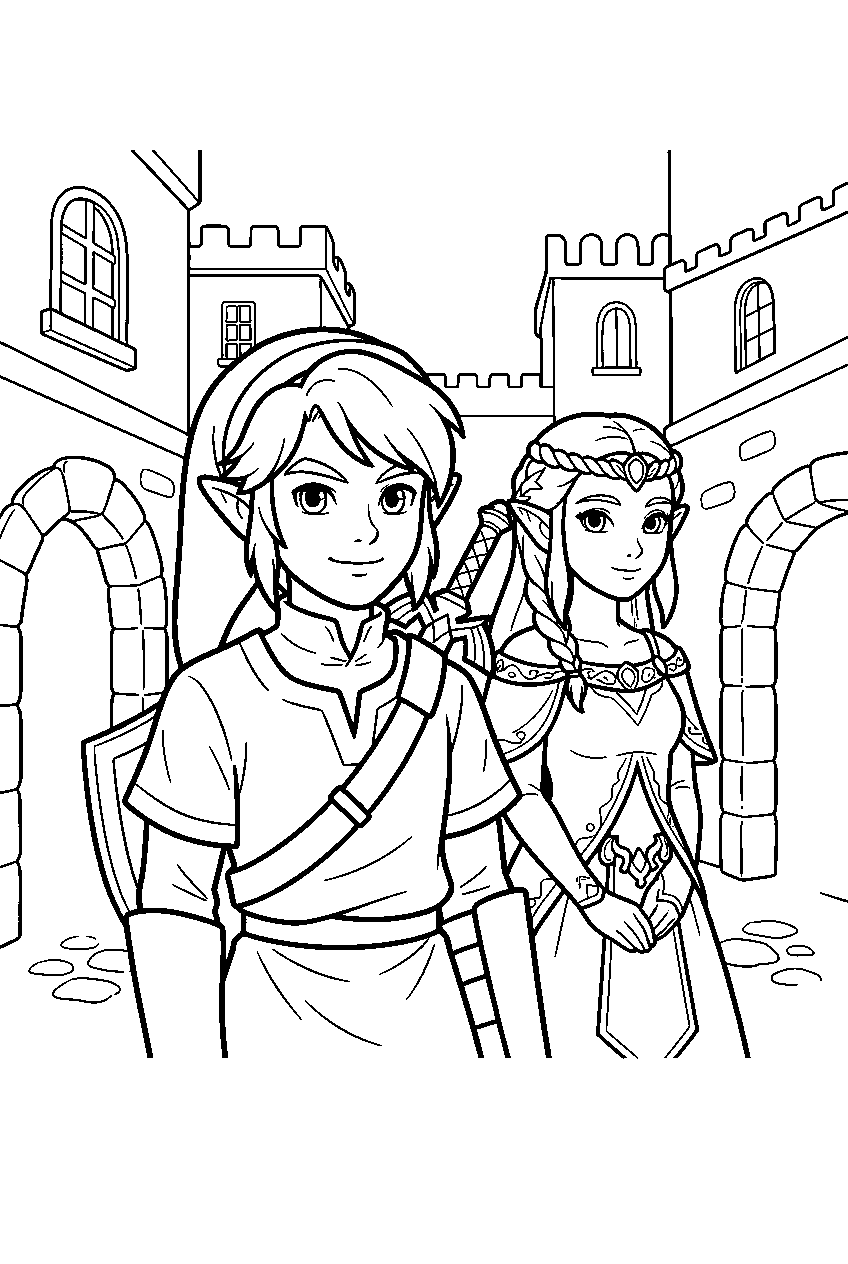zelda characters in castle town line art