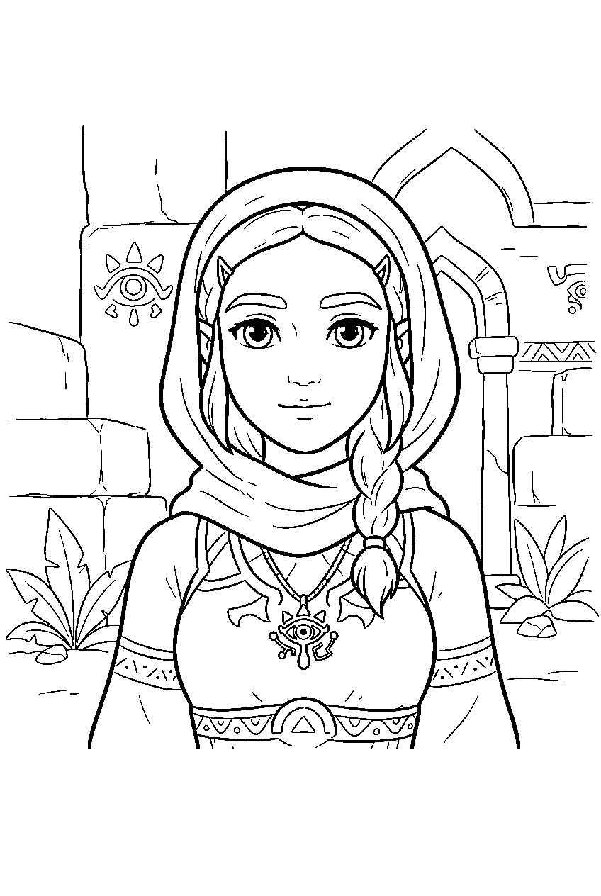 zelda characters in desert temple line art