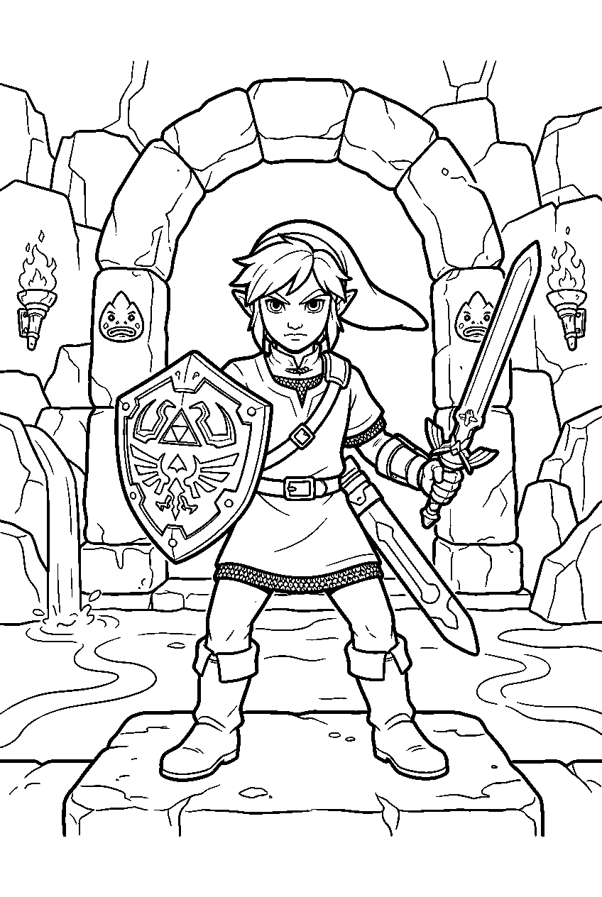 zelda characters in fire temple line art