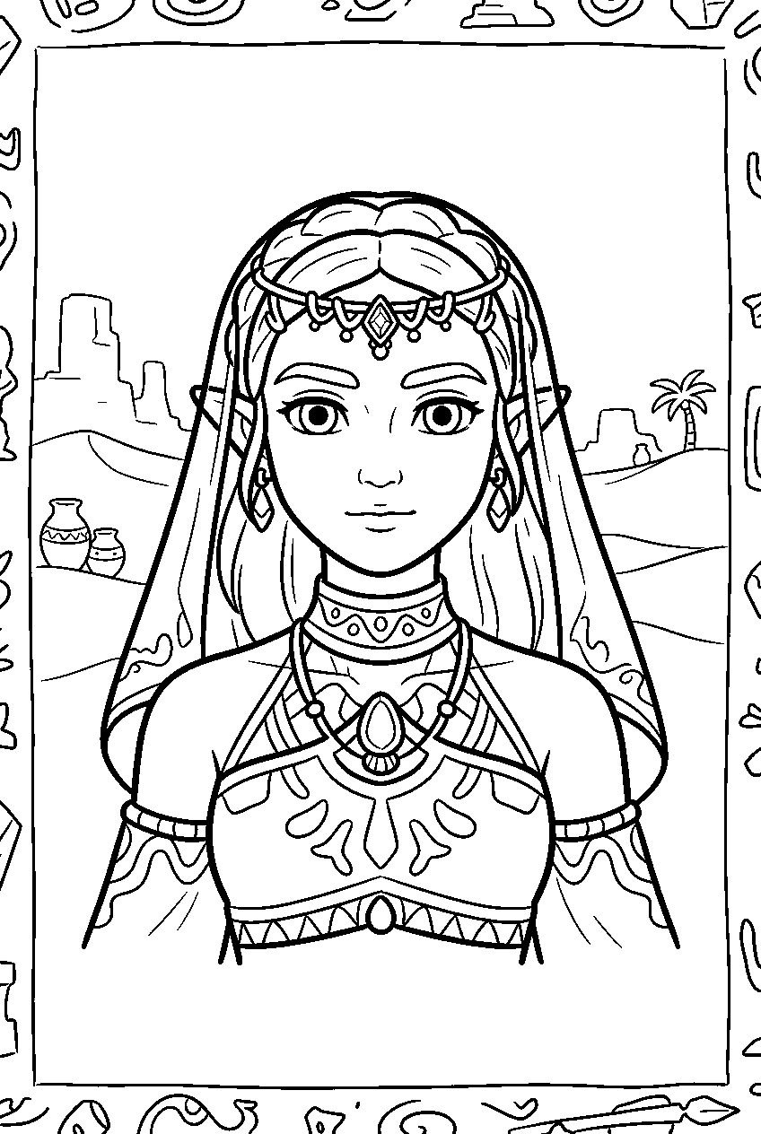 zelda characters in gerudo desert line art