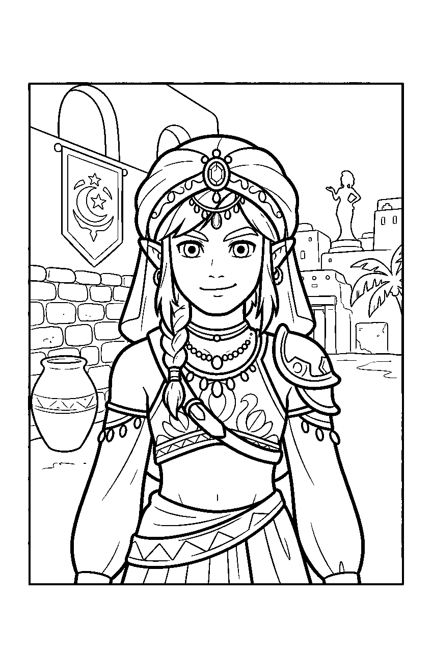 zelda characters in gerudo town line art