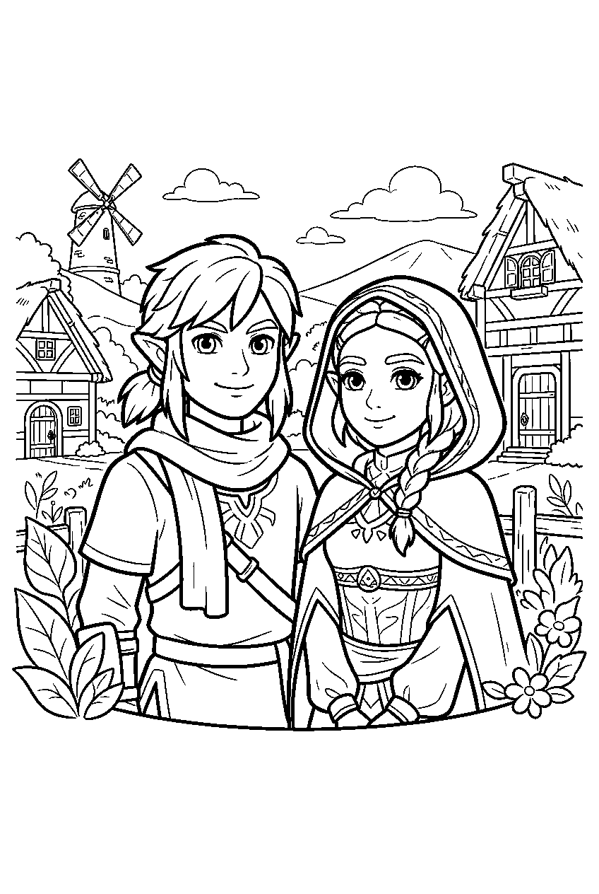 zelda characters in hateno village line art