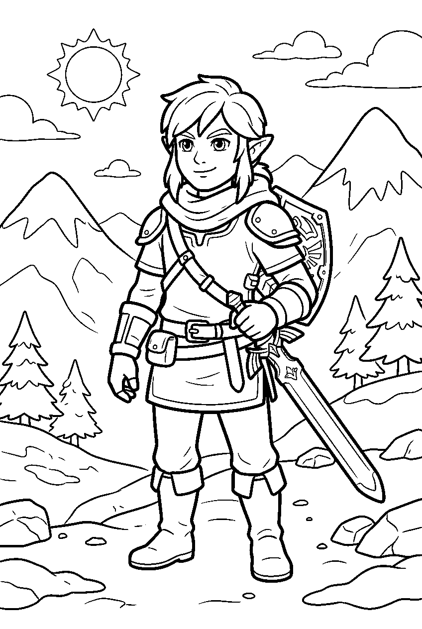 zelda characters in hebra mountains line art