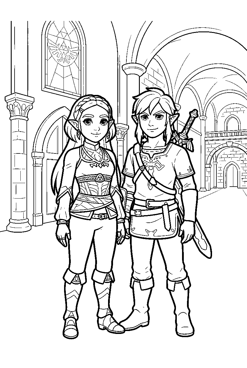zelda characters in hyrule castle line art