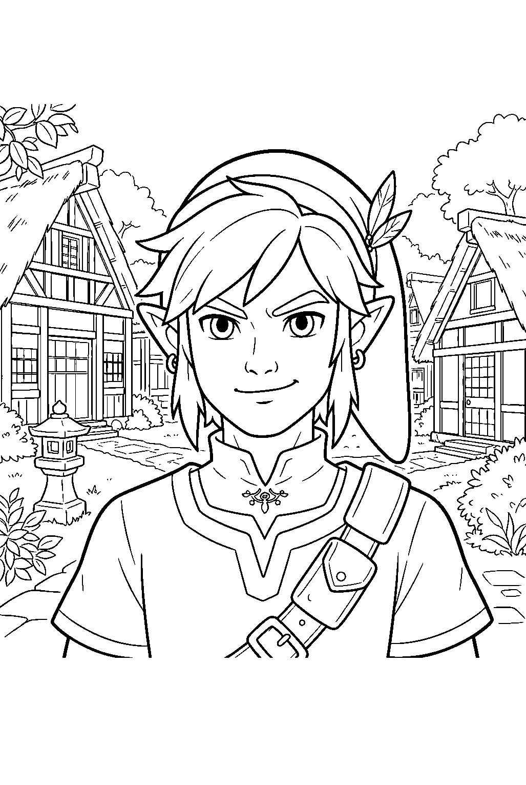 zelda characters in kakariko village line art