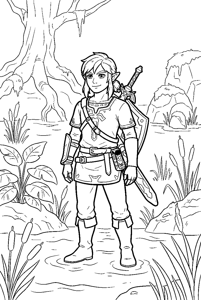 zelda characters in lanayru wetlands line art