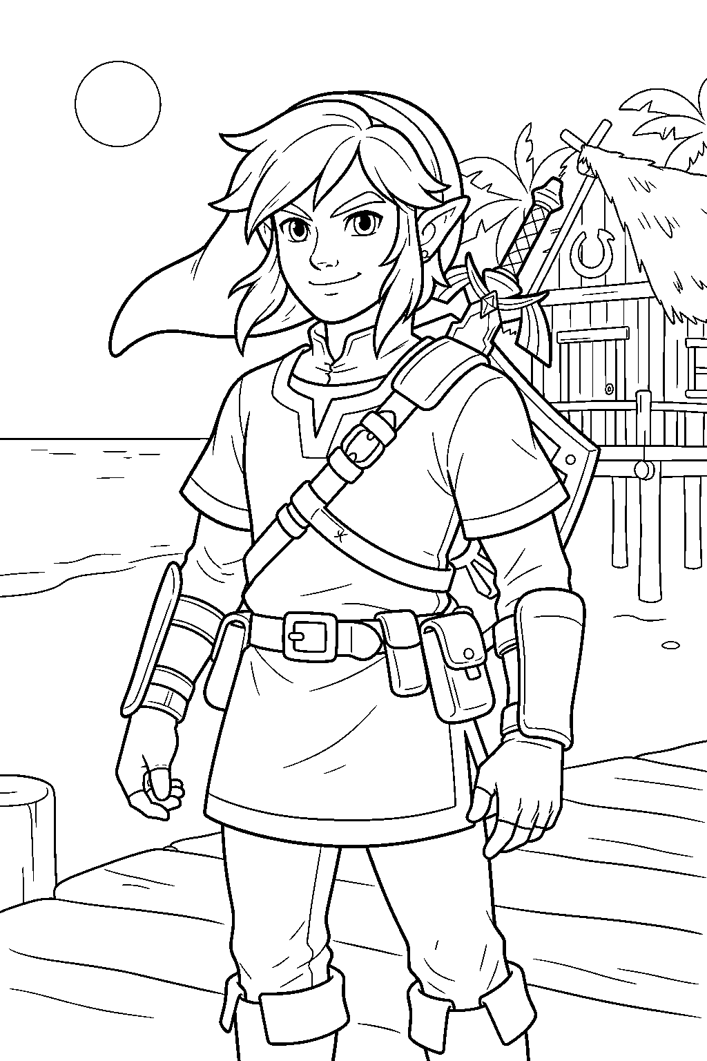 zelda characters in lurelin village line art