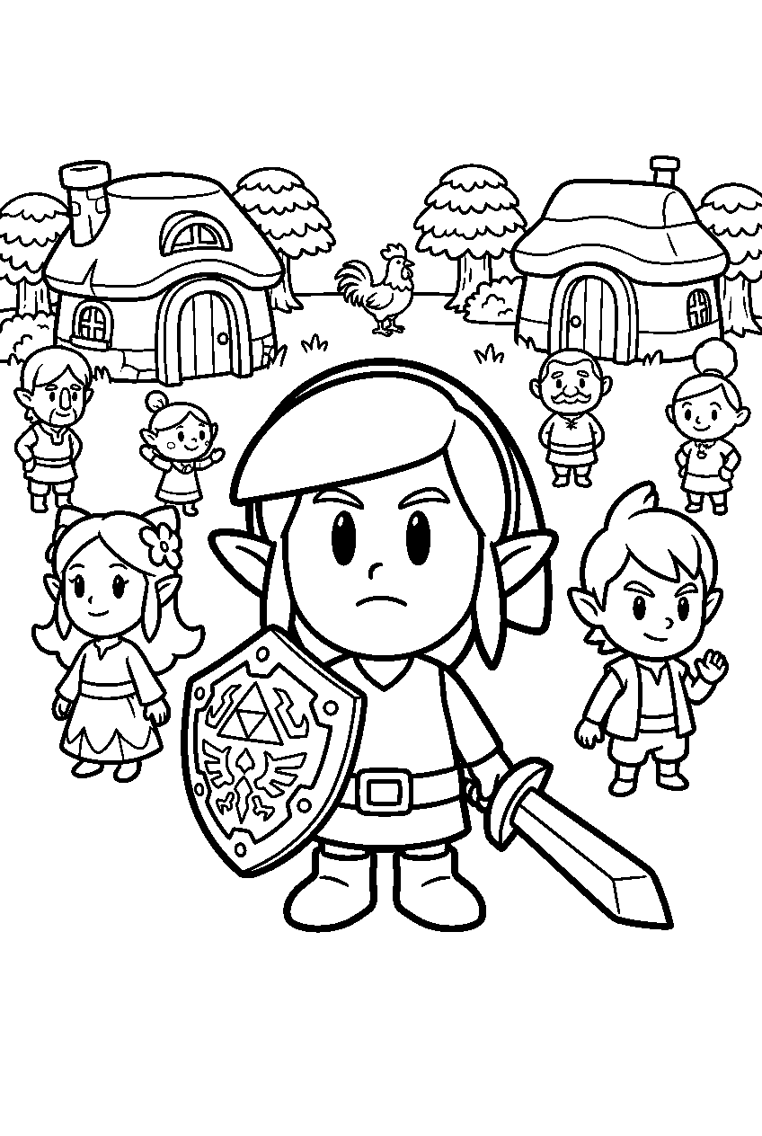 zelda characters in mabe village line art