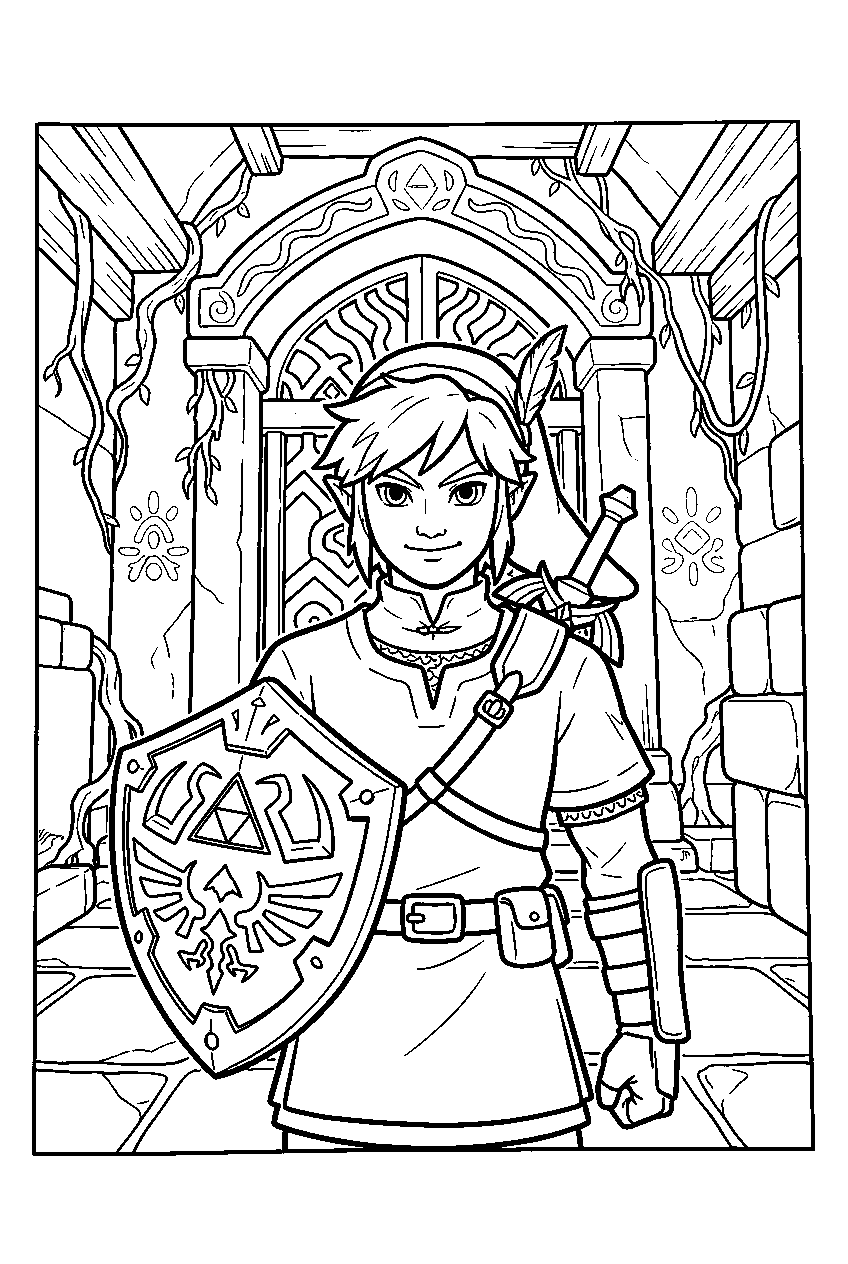 zelda characters in skyview temple line art