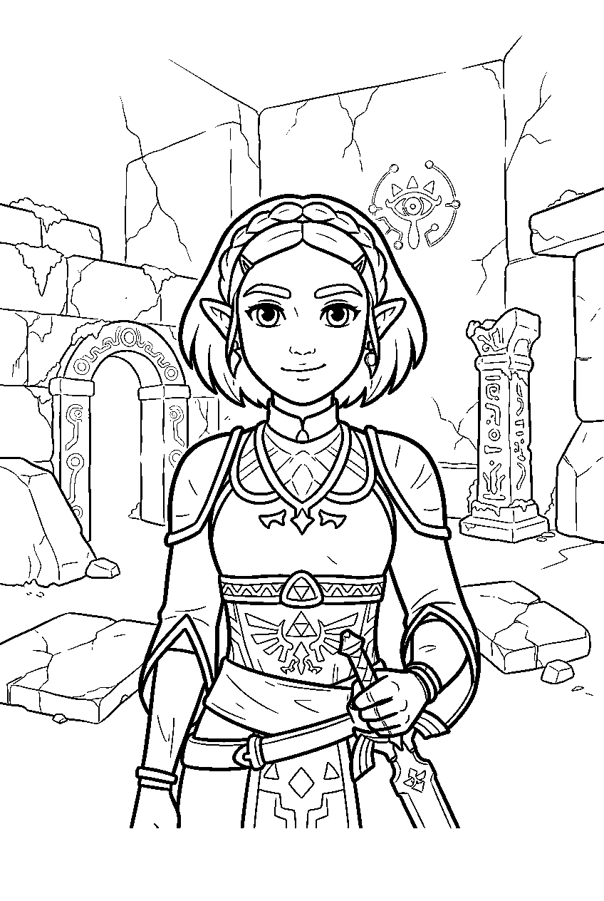 zelda characters in underground ruins line art