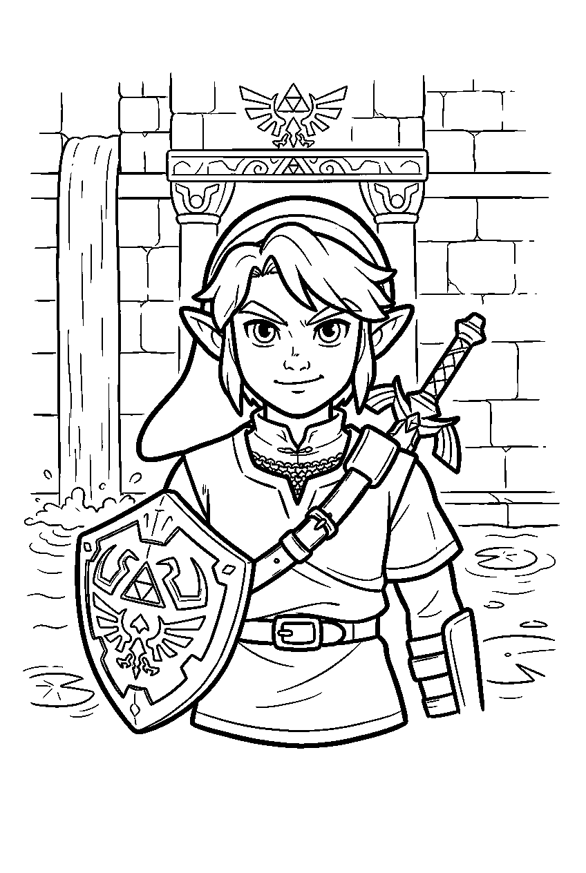 zelda characters in water temple line art