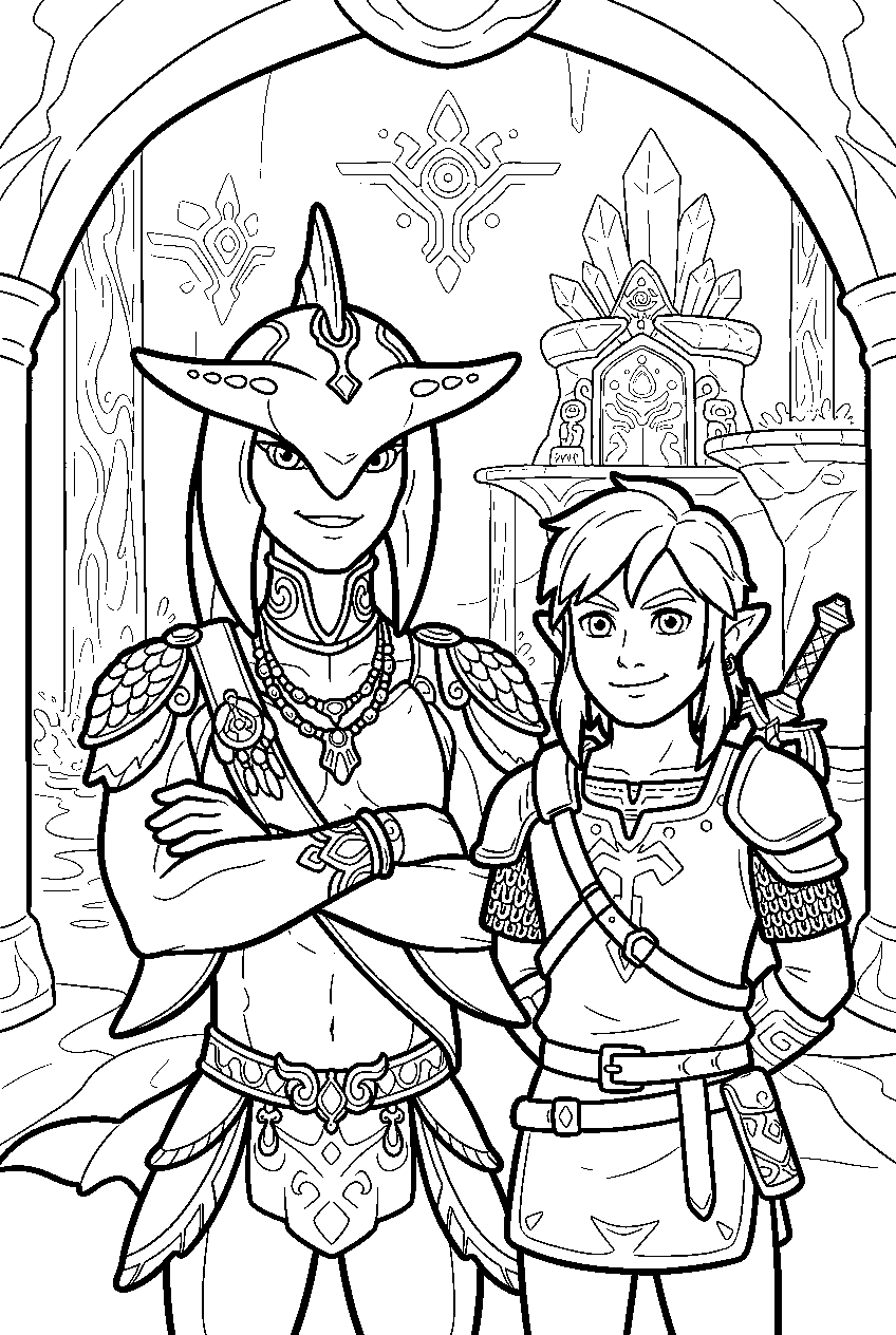 zelda characters in zora s domain line art