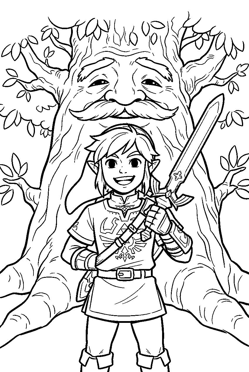 zelda characters near the great deku tree line art