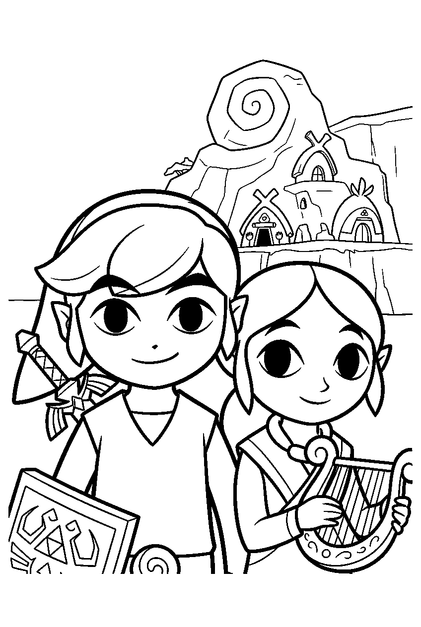 zelda characters on dragon roost island line art