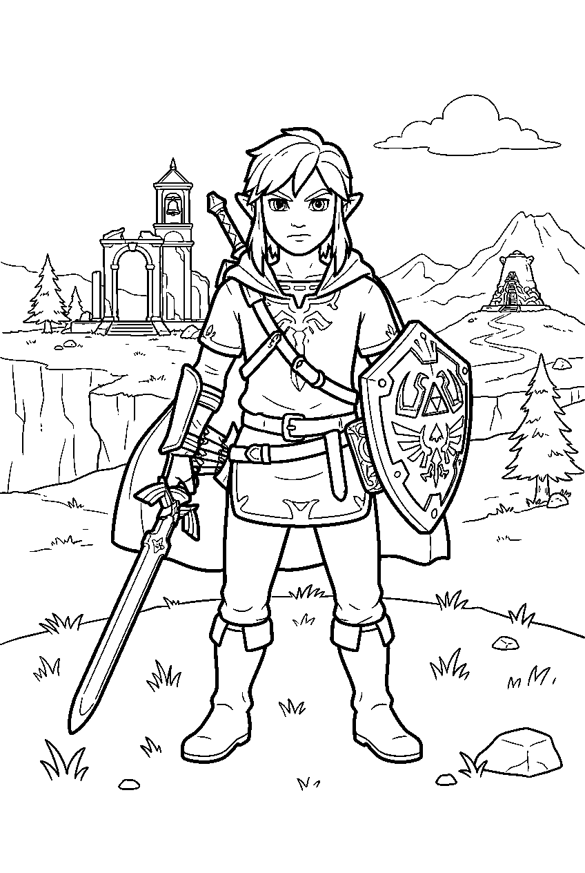 zelda characters on the great plateau line art