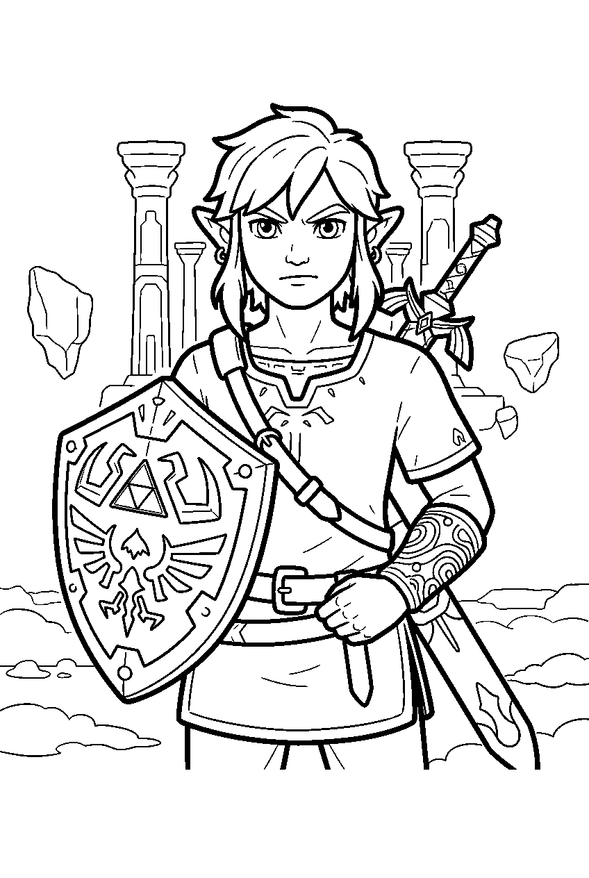 zelda characters on the great sky island line art