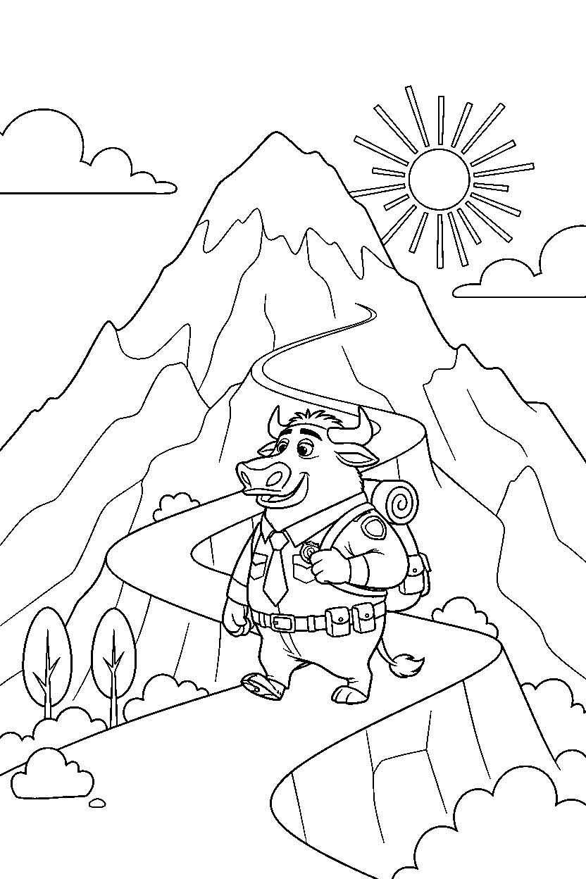 zootopia chief bogo exploring on mountain line art
