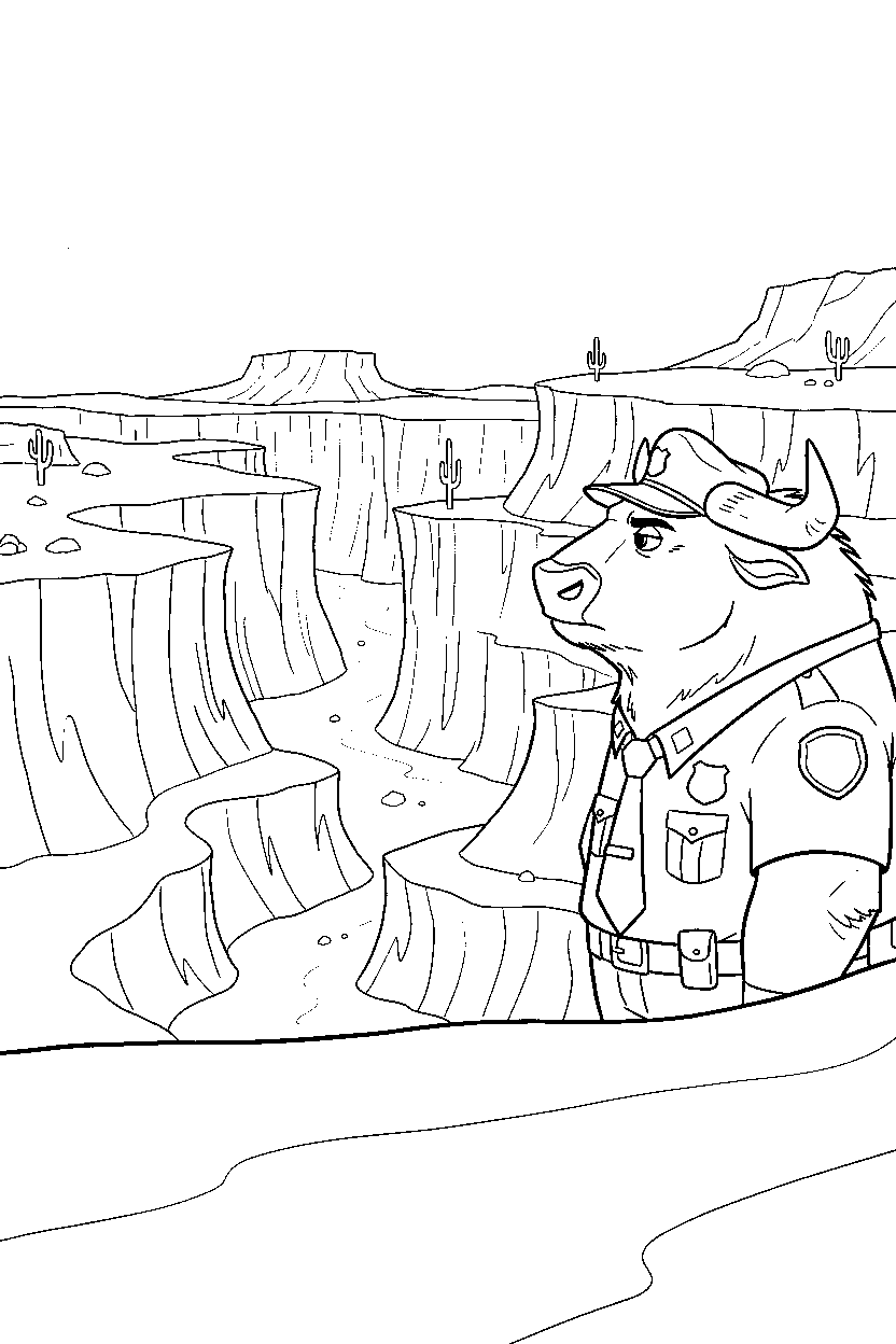 zootopia chief bogo observing in canyon line art