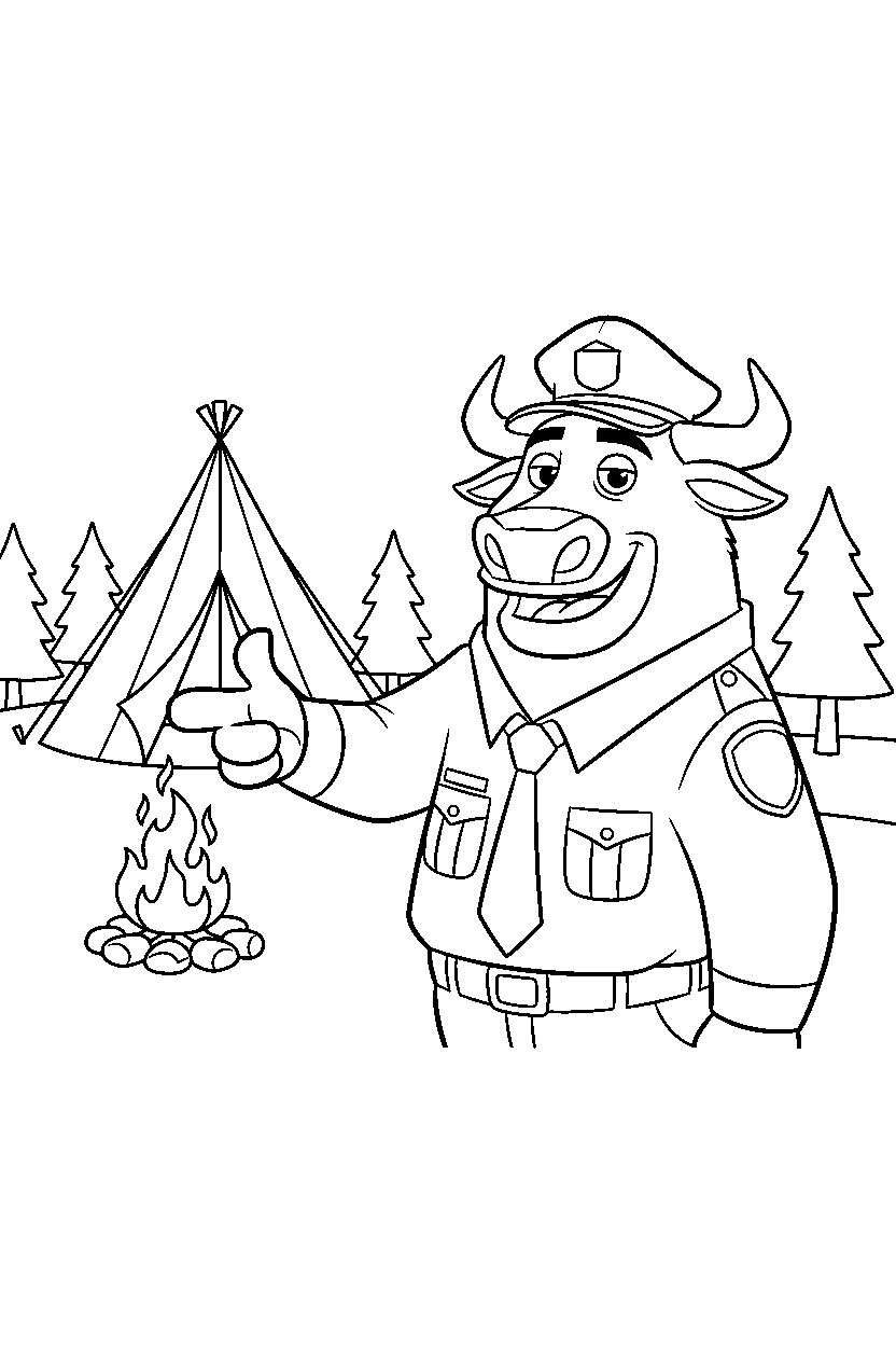 zootopia chief bogo pointing in camp area line art