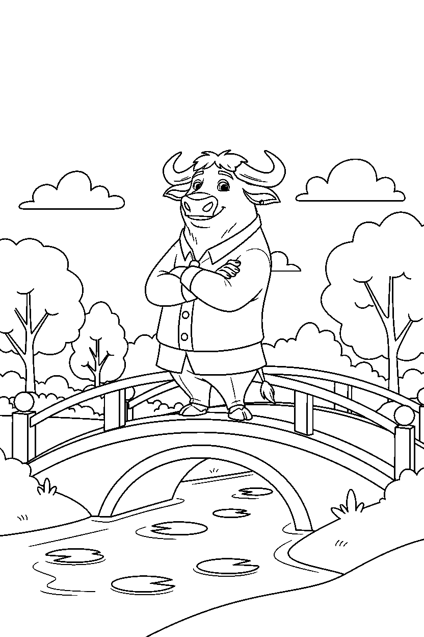 zootopia chief bogo standing calmly on bridge line art