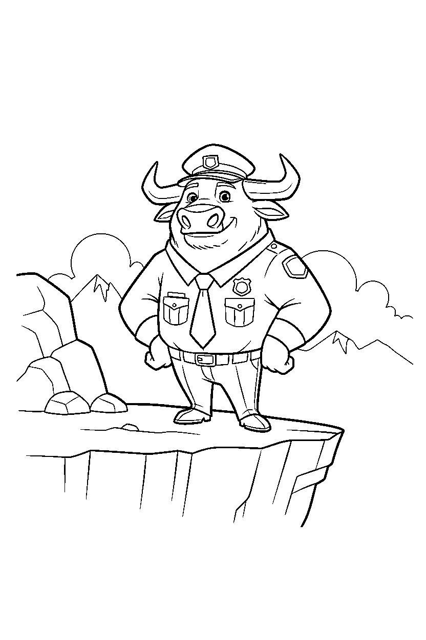 zootopia chief bogo standing confidently on cliff line art