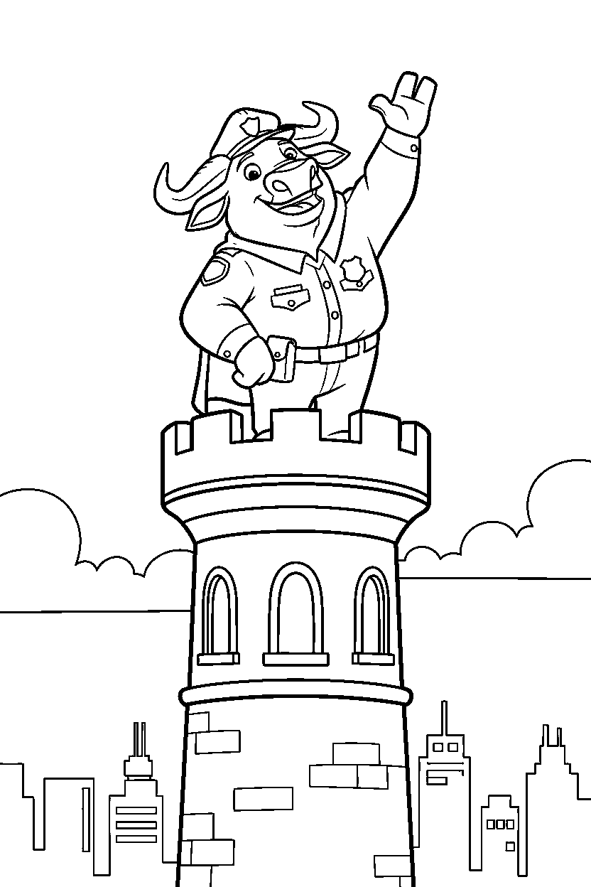 zootopia chief bogo waving in tower line art