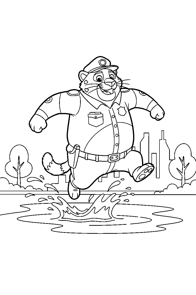 zootopia clawhauser jumping by water line art