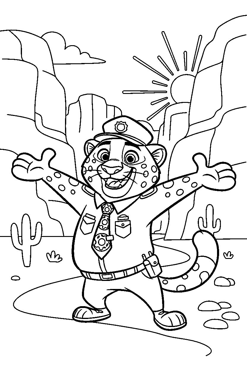 zootopia clawhauser posing in canyon line art