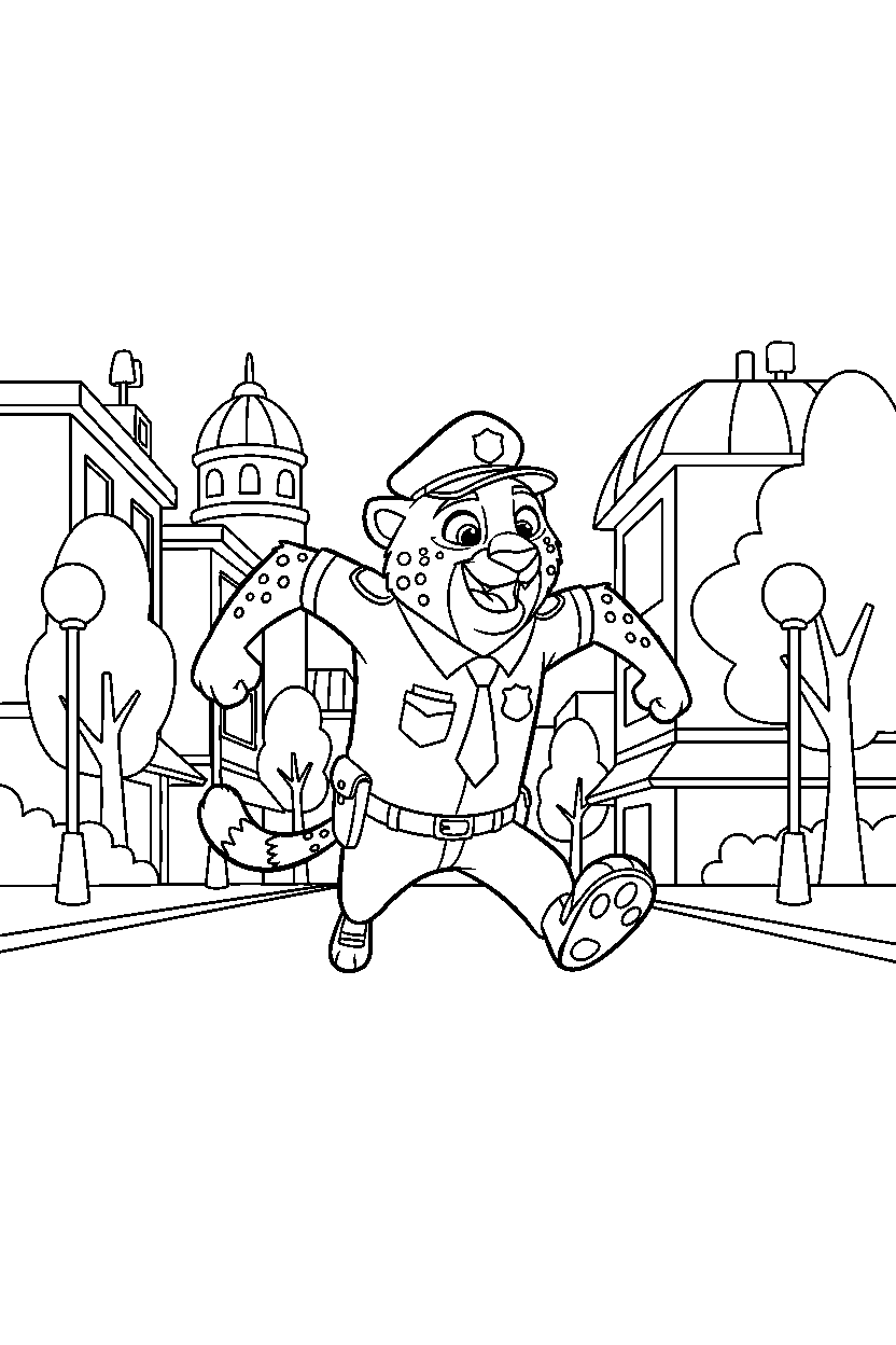 zootopia clawhauser running in town line art
